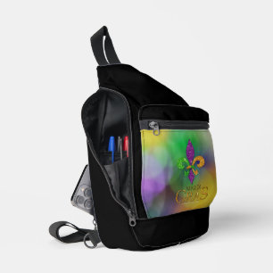 SlipperyJoe's festliches Mardi Gras themed lila gr Crossbody Bag