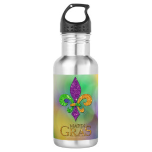 SlipperyJoe's festliches Mardi Gras themed lila gr Edelstahlflasche