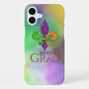 SlipperyJoe's festliches Mardi Gras themed lila gr iPhone 16 Plus Hülle