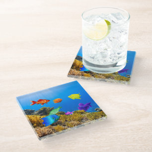 SlipperyJoe's Fish Pride tropisch-grüne blaue Purp Glasuntersetzer