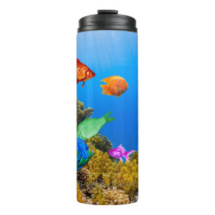 SlipperyJoe's Fish Pride tropisch-grüne blaue Purp Thermosbecher