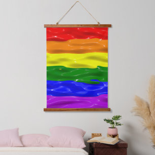 SlipperyJoe's Flüssigglanz-Stolzflagge rot orange Wandteppich Mit Holzrahmen