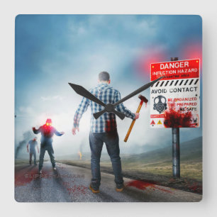 SlipperyJoe's frohes Halloween leuchtende Augen Zo Quadratische Wanduhr