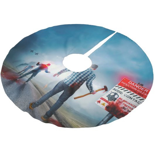 SlipperyJoe's fröhliche Halloween-Zombies Polyester Weihnachtsbaumdecke (Schrägansicht)