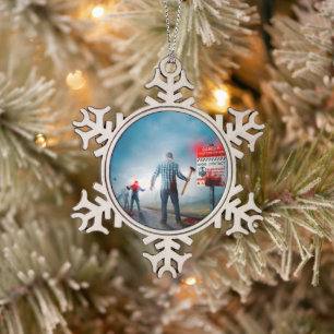 SlipperyJoe's fröhliche Halloween-Zombies Schneeflocken Zinn-Ornament