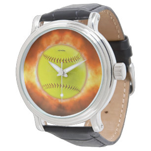 SlipperyJoe's gelbe Softball-Feuerball-Flammenrasp Armbanduhr