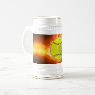 SlipperyJoe's gelbe Softball-Feuerball-Flammenrasp Bierglas
