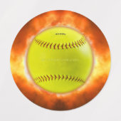 SlipperyJoe's gelbe Softball-Feuerball-Flammenrasp Etiketten (Design 1)