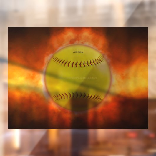 SlipperyJoe's gelbe Softball-Feuerball-Flammenrasp Fensteraufkleber (Blatt 2)