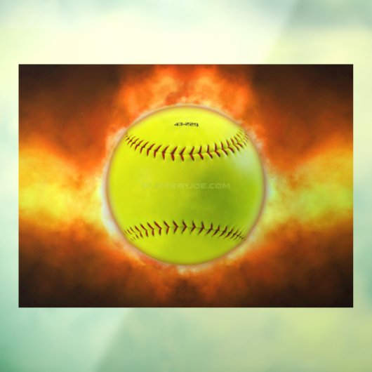SlipperyJoe's gelbe Softball-Feuerball-Flammenrasp Fensteraufkleber (Blatt 3)