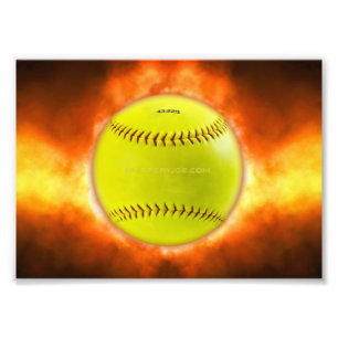 SlipperyJoe's gelbe Softball-Feuerball-Flammenrasp Fotodruck