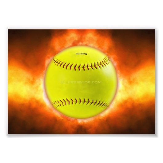 SlipperyJoe's gelbe Softball-Feuerball-Flammenrasp Fotodruck (Vorne)