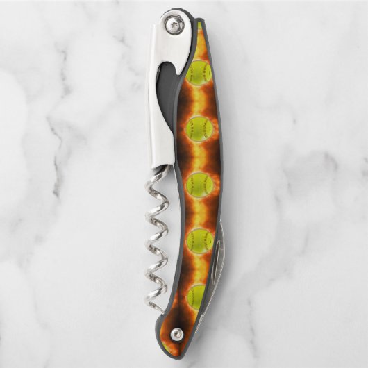 SlipperyJoe's gelbe Softball-Feuerball-Flammenrasp Kellnermesser (Vorderseite)