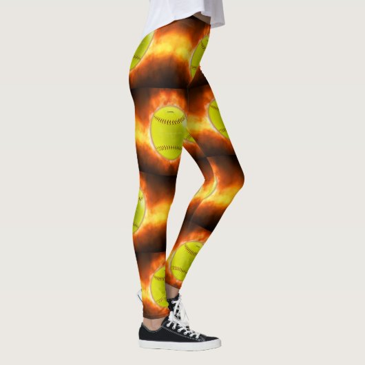 SlipperyJoe's gelbe Softball-Feuerball-Flammenrasp Leggings (Rechts)