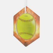 SlipperyJoe's gelbe Softball-Feuerball-Flammenrasp Ornament Aus Glas (Vorderseite Links)