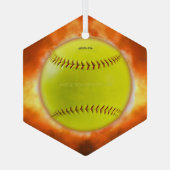 SlipperyJoe's gelbe Softball-Feuerball-Flammenrasp Ornament Aus Glas (Rückseite)