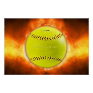 SlipperyJoe's gelbe Softball-Feuerball-Flammenrasp Poster