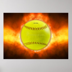 SlipperyJoe's gelbe Softball-Feuerball-Flammenrasp Poster