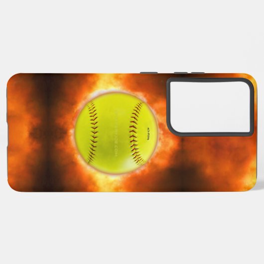 SlipperyJoe's gelbe Softball-Feuerball-Flammenrasp Samsung Galaxy Hülle (Linke Seite)