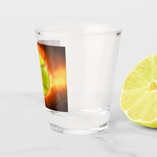SlipperyJoe's gelbe Softball-Feuerball-Flammenrasp Schnapsglas (Rechts)