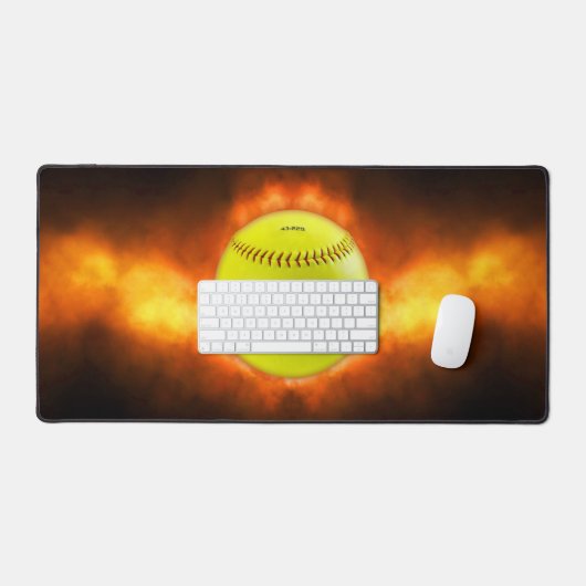 SlipperyJoe's gelbe Softball-Feuerball-Flammenrasp Schreibtischunterlage (Tastatur & Maus)