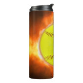 SlipperyJoe's gelbe Softball-Feuerball-Flammenrasp Thermosbecher (Nach links gedreht)