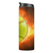 SlipperyJoe's gelbe Softball-Feuerball-Flammenrasp Thermosbecher (Nach rechts gedreht)