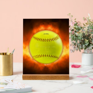 SlipperyJoe's gelber Softball-Feuerball Flammen ra Acrylschild