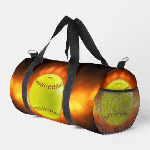 SlipperyJoe's gelber Softball-Feuerball Flammen ra Duffle Bag