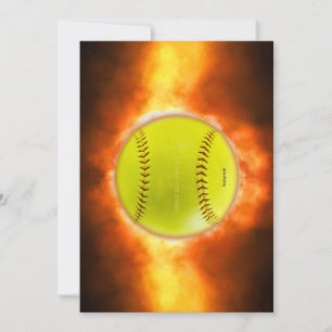 SlipperyJoe's gelber Softball-Feuerball Flammen ra Feiertagskarte