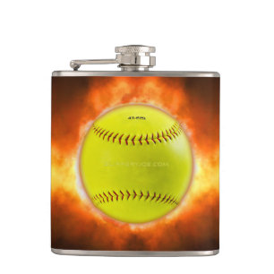 SlipperyJoe's gelber Softball-Feuerball Flammen ra Flachmann
