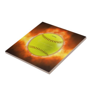 SlipperyJoe's gelber Softball-Feuerball Flammen ra Fliese