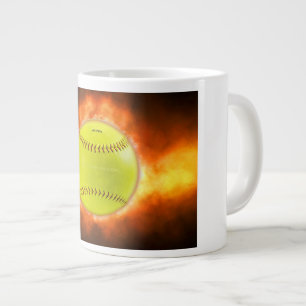 SlipperyJoe's gelber Softball-Feuerball Flammen ra Jumbo-Tasse