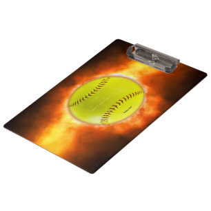 SlipperyJoe's gelber Softball-Feuerball Flammen ra Klemmbrett