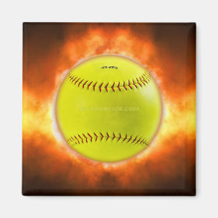 SlipperyJoe's gelber Softball-Feuerball Flammen ra Magnet