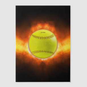 SlipperyJoe's gelber Softball-Feuerball Flammen ra Pergament Einladungen
