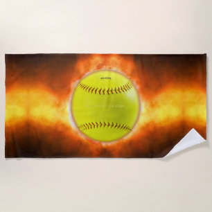 SlipperyJoe's gelber Softball-Feuerball Flammen ra Strandtuch
