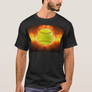 SlipperyJoe's gelber Softball-Feuerball Flammen ra T-Shirt