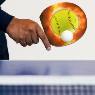 SlipperyJoe's gelber Softball-Feuerball Flammen ra Tischtennis Schläger