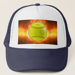 SlipperyJoe's gelber Softball-Feuerball Flammen ra Truckerkappe