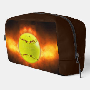 SlipperyJoe's gelber Softball-Feuerball Flammen ra Waschbeutel