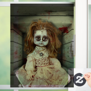 SlipperyJoe's gruselige Puppe blass Gesicht grusel Fensteraufkleber