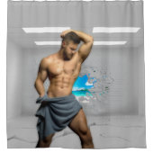 SlipperyJoe's Handtuch gebrochen, weiße Ziegelwand Duschvorhang (Vorderseite)