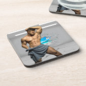 SlipperyJoe's Handtuch gebrochen, weiße Ziegelwand Getränkeuntersetzer (Linke Seite)