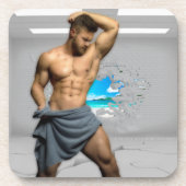 SlipperyJoe's Handtuch gebrochen, weiße Ziegelwand Getränkeuntersetzer (Vorderseite)