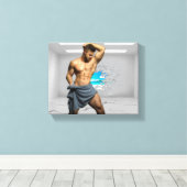 SlipperyJoe's Handtuch gebrochen, weiße Ziegelwand Leinwanddruck (Insitu (Holzboden))