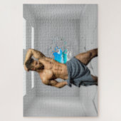 SlipperyJoe's Handtuch gebrochen, weiße Ziegelwand Puzzle (Vertikal)