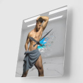 SlipperyJoe's Handtuch gebrochen, weiße Ziegelwand Quadratische Wanduhr (Winkel)