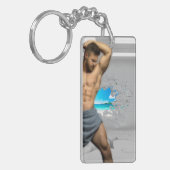 SlipperyJoe's Handtuch gebrochen, weiße Ziegelwand Schlüsselanhänger (Vorderseite links)