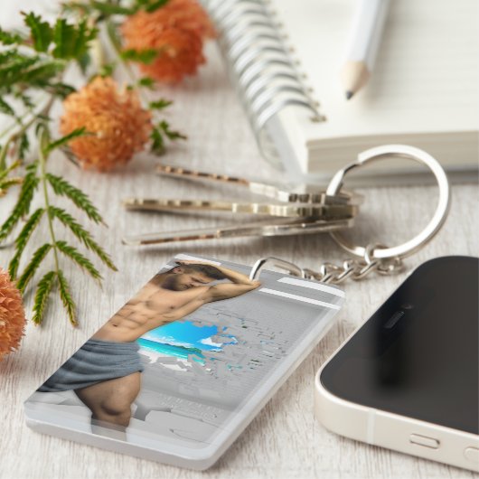 SlipperyJoe's Handtuch gebrochen, weiße Ziegelwand Schlüsselanhänger (Vorderseite rechts)